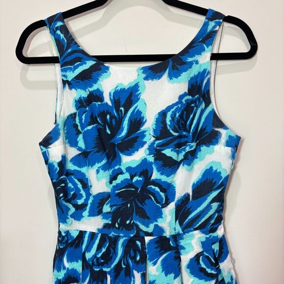 Porridge Anthropologie Blue Roses Floral Dress 2 Pleats Cottage Tea Garden Party - Picture 3 of 15